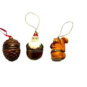 3 Holiday Ceramic Ornament Gift boxes with Clasp.